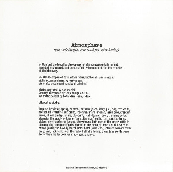 Atmosphere (2) : You Can't Imagine How Much Fun We're Having (CD, Album)