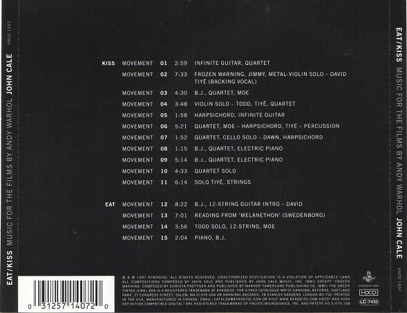 John Cale : Eat/Kiss Music For The Films Of Andy Warhol (HDCD, Album)