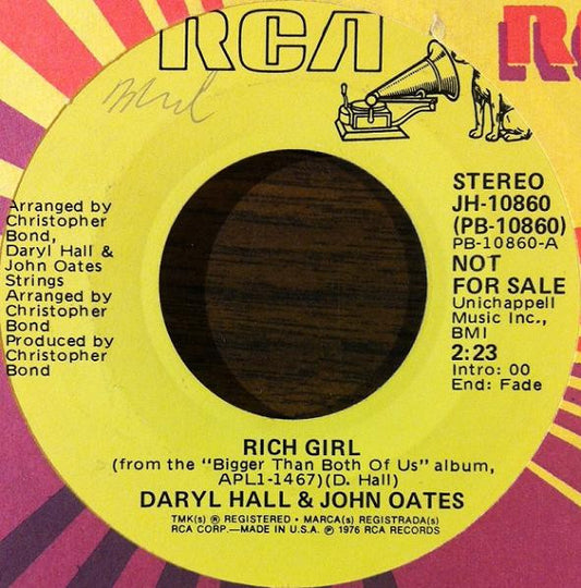 Daryl Hall & John Oates : Rich Girl (7", Single, Mono, Promo, Ind)