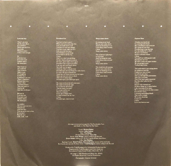 The Psychedelic Furs : Forever Now (LP, Album, Car)