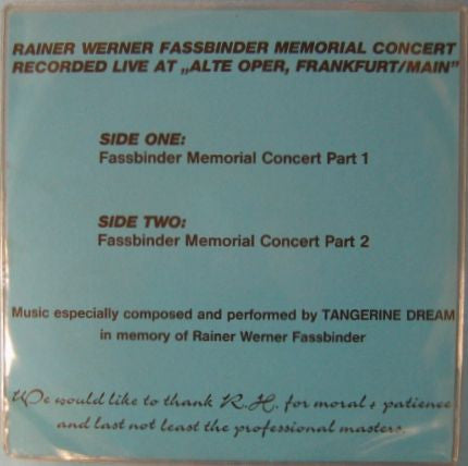 Tangerine Dream : Fassbinder Memorial Concert (10", Unofficial, Cle)
