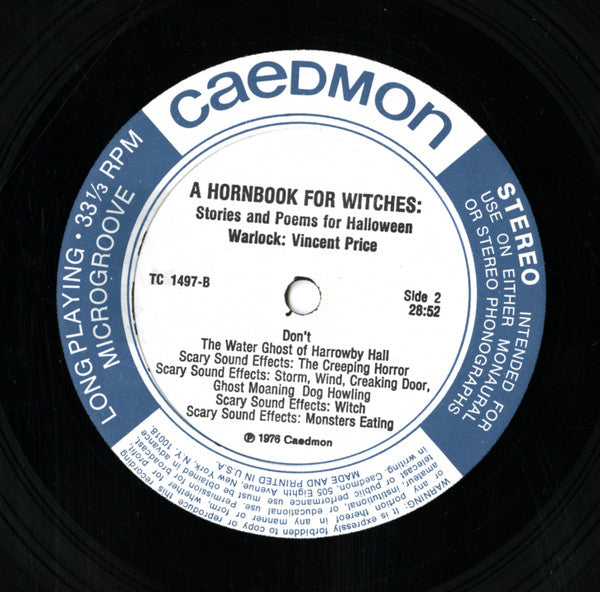 Vincent Price (2) : A Hornbook For Witches, Stories And Poems For Halloween (LP)