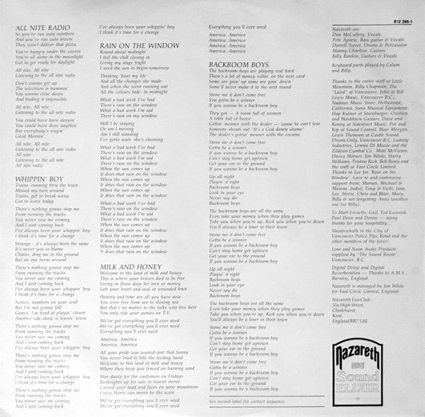 Nazareth (2) : Sound Elixir (LP, Album, Han)