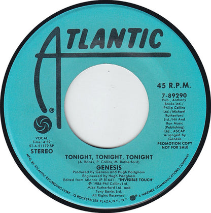 Genesis : Tonight, Tonight, Tonight (7", Single, Promo, SP,)