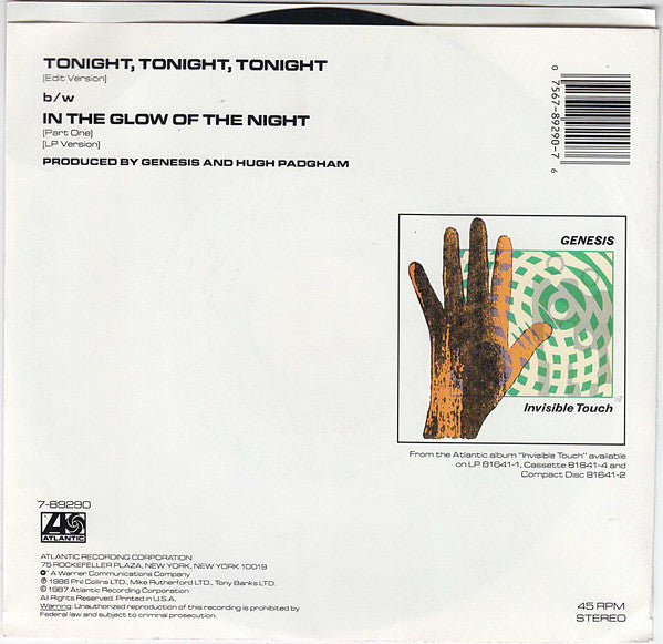 Genesis : Tonight, Tonight, Tonight (7", Single, Promo, SP,)