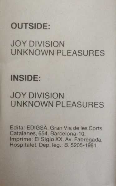 Joy Division : Unknown Pleasures (Cass, Album)