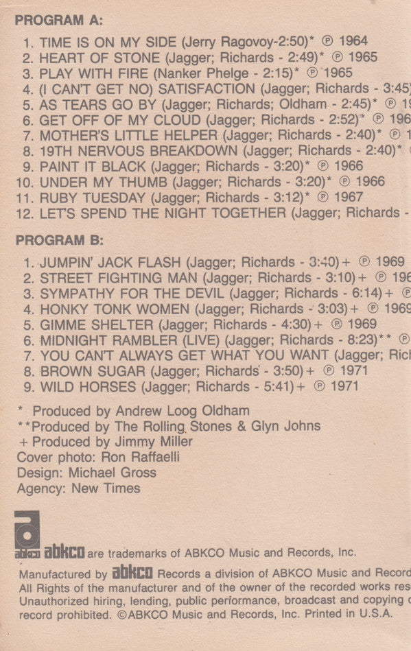The Rolling Stones : Hot Rocks 1964-1971 (Cass, Comp, RE, RM)