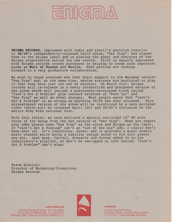 20/20 : Jack's Got A Problem (12", S/Sided, EP, Promo)