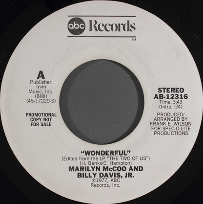 Marilyn McCoo & Billy Davis Jr. : Wonderful (7", Single, Mono, Promo)