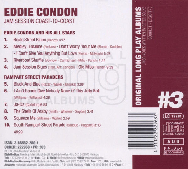 Eddie Condon And His All-Stars / The Rampart Street Paraders : Jam Session Coast-To-Coast (CD, Album, Mono, Dig)