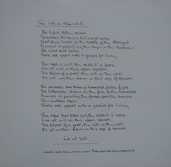 David Sylvian : The Ink In The Well (12", Single, Ltd)