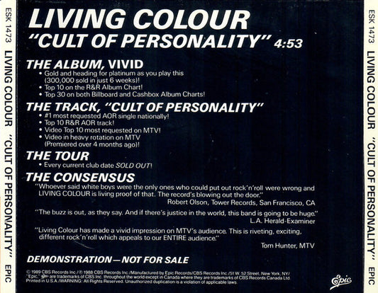 Living Colour : Cult Of Personality (CD, Single, Promo)