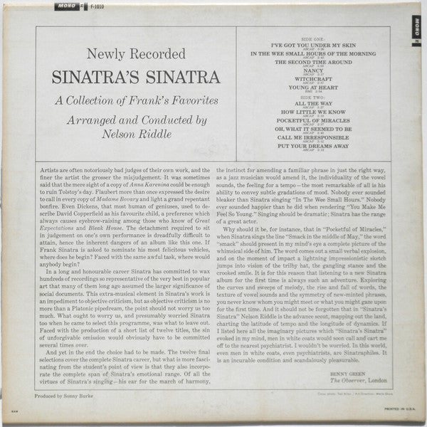 Frank Sinatra : Sinatra's Sinatra (LP, Album, Mono)