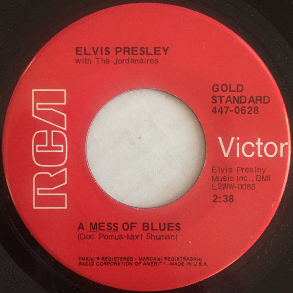 Elvis Presley With The Jordanaires : It's Now Or Never / A Mess Of Blues (7", Single, RE)