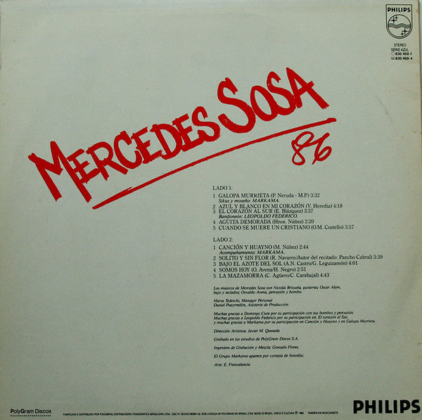Mercedes Sosa : Mercedes Sosa '86 (LP)