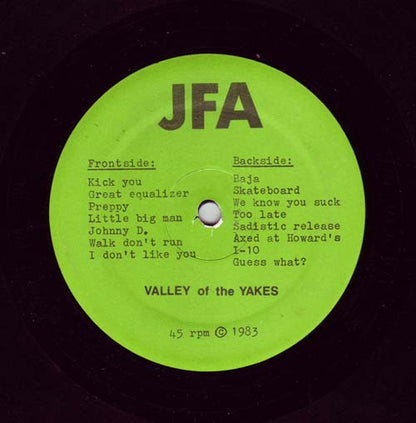 J.F.A. : Valley Of The Yakes (12", Album, Gre)