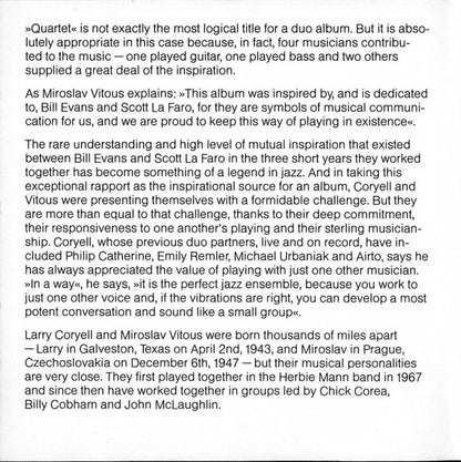 Larry Coryell, Miroslav Vitous : Quartet - Dedicated To Bill Evans And Scott La Faro (CD, Album)