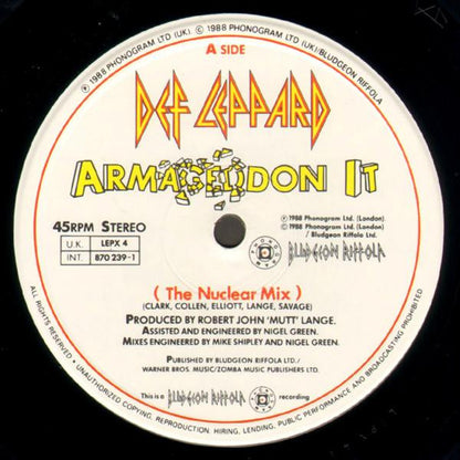 Def Leppard : Armageddon It (The Nuclear Mix) (12", Single)
