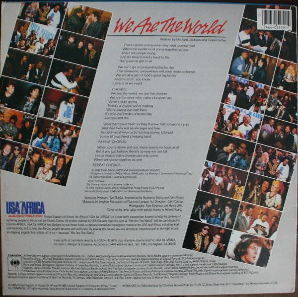 USA For Africa : We Are The World (12", Single, Pit)