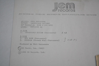 Phil Manzanera : Impossible Guitars (12", TP)