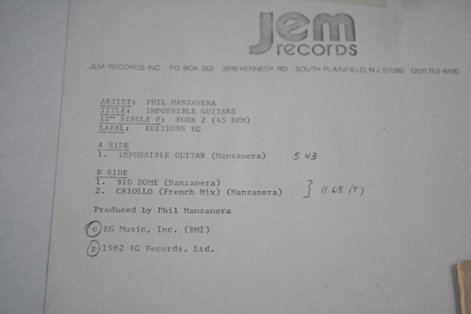 Phil Manzanera : Impossible Guitars (12", TP)