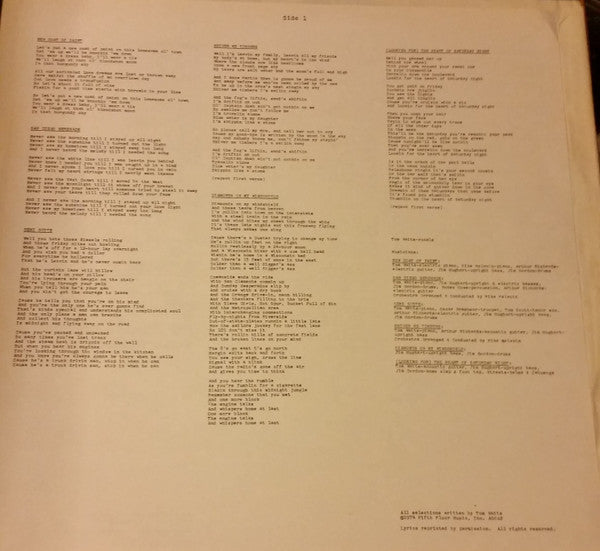 Tom Waits : The Heart Of Saturday Night (LP, Album, CTH)