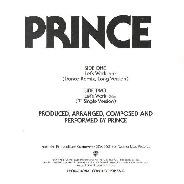 Prince : Let's Work (12", Promo)