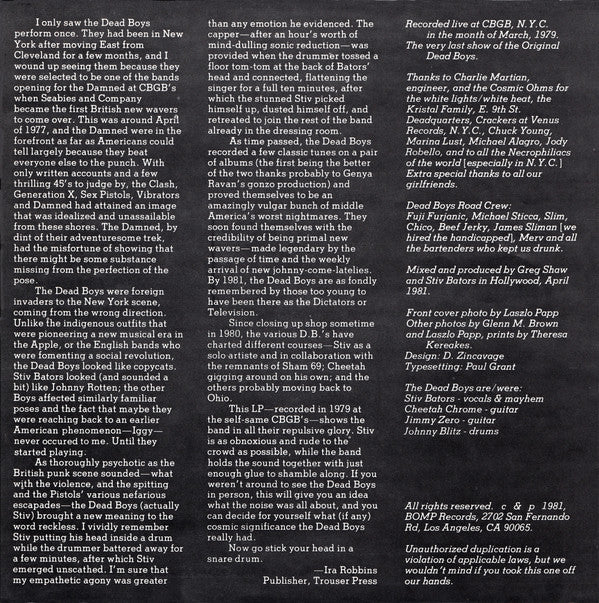 The Dead Boys ‎– Night Of The Living Dead Boys
