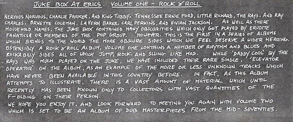 Various ‎– Jukebox At Eric's Vol 1: Rock 'N' Roll