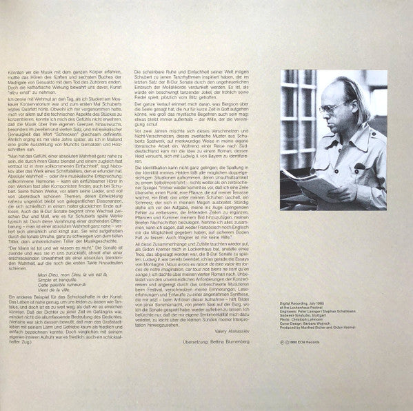 Gidon Kremer / Franz Schubert / Valery Afanassiev ‎– Edition Lockenhaus Vol. 3 / Sonate B-Dur Op. Posth. D 960