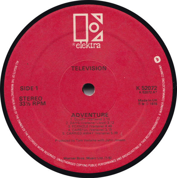 Television - Adventure [UK 1977-78, RED/RARE]
