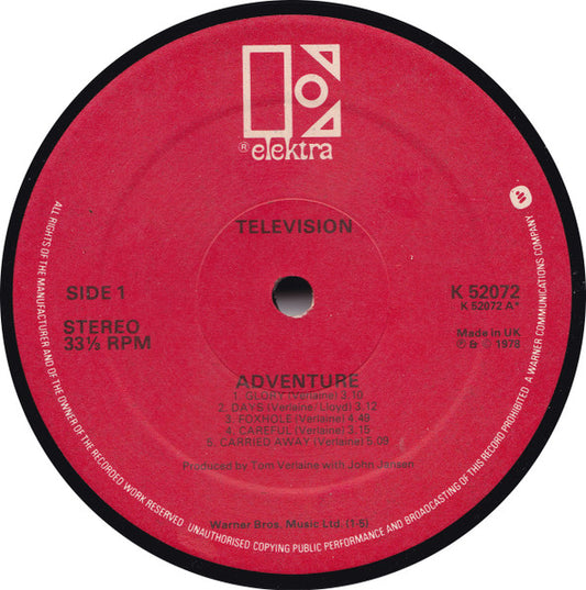 Television - Adventure [UK 1977-78, RED/RARE]